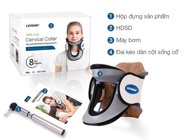 Đai Hơi Kéo Giãn Cột Sống Cổ Leamai C03 - Thiết Bị Chăm Sóc Sức Khỏe, Giảm Đau Cổ, Hỗ Trợ Điều Trị Vẹo Cổ, Thoát Vị Đĩa Đệm