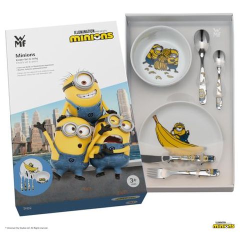 Bộ dao thìa dĩa trẻ em WMF Minions 4 món - Dụng cụ ăn uống inox an toàn cho trẻ từ 3 tuổi - Quà tặng dễ thương cho bé