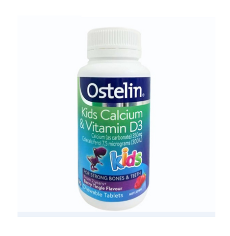 Viên nhai Ostelin Kids Calcium & Vitamin D3 vị berry cho bé 90 viên - Tăng trưởng chiều cao, xương khỏe mạnh, hỗ trợ phát triển từ 2-13 tuổi