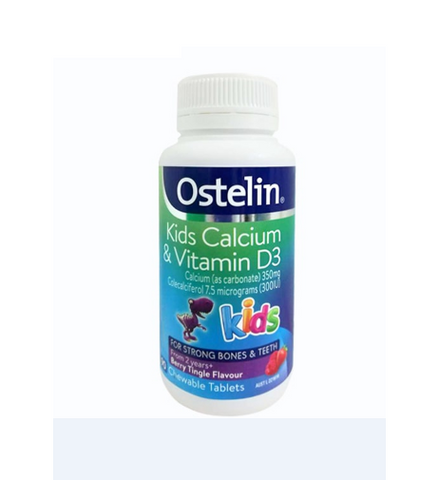 Viên nhai Ostelin Kids Calcium & Vitamin D3 vị berry cho bé 90 viên - Tăng trưởng chiều cao, xương khỏe mạnh, hỗ trợ phát triển từ 2-13 tuổi