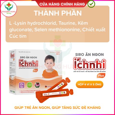 Siro Ăn Ngon Ích Nhi Plus 20 Ống 10ml - Tăng Cường Sức Đề Kháng, Giúp Trẻ Ăn Ngon, Hỗ Trợ Tiêu Hóa Tốt Nhất