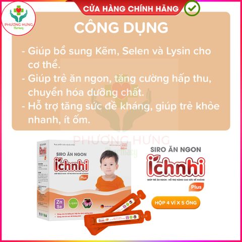 Siro Ăn Ngon Ích Nhi Plus 20 Ống 10ml - Tăng Cường Sức Đề Kháng, Giúp Trẻ Ăn Ngon, Hỗ Trợ Tiêu Hóa Tốt Nhất