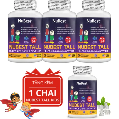 (Combo 3 tặng  1) Thực Phẩm BVSK NuBest Tall Kids  dạng viên nhai dành cho Trẻ từ 2-9 Tuổi 