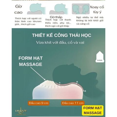 Gối Cao Su Tự Nhiên Cao 10 Cm - Chính Hãng Lasante