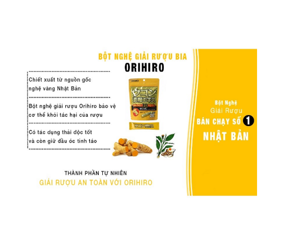 Tinh Bột Nghệ Giải Rượu Orihiro Nhật Bản - Hỗ Trợ Giải Độc Gan và Giảm Say, 20 Gói (70mg)