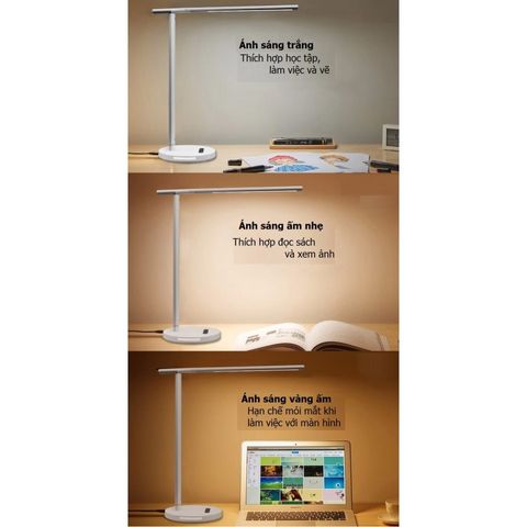Đèn Bàn Học LED Chống Cận 8W - Tích Hợp Sạc Điện Thoại Không Dây, 3 Chế Độ Ánh Sáng, Thiết Kế Hiện Đại, Tiện Lợi Cho Học Tập