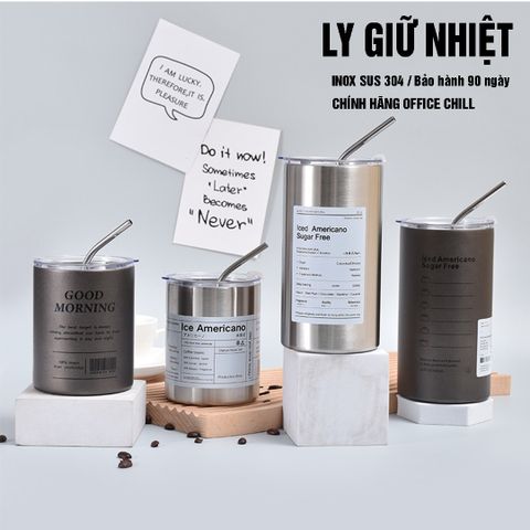 Ly Giữ Nhiệt Inox SUS 304 5 Lớp, Dung Tích 300ml & 600ml - Bảo Hành 90 Ngày, Ly Cao Cấp Office Chill, Duy Trì Nhiệt Độ Tối Ưu