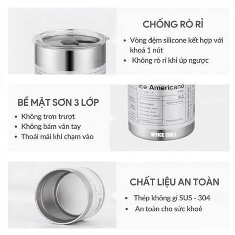 Ly Giữ Nhiệt Inox SUS 304 5 Lớp, Dung Tích 300ml & 600ml - Bảo Hành 90 Ngày, Ly Cao Cấp Office Chill, Duy Trì Nhiệt Độ Tối Ưu
