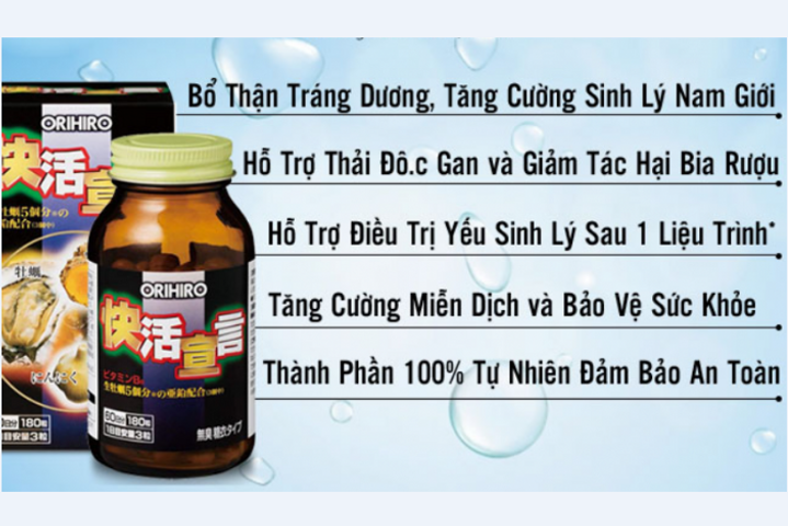 Tinh Chất Hàu Tươi, Tỏi, Nghệ Orihiro - Tăng Cường Sinh Lực Nam Giới, Cải Thiện Chất Lượng Tinh Trùng, 180 Viên