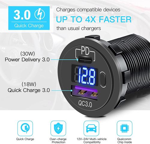 Tẩu Sạc Nhanh Ô Tô Xe Máy 2 Cổng USB & Type-C 67W Có Màn Hình Led Hiển Thị Điện Áp - Sạc Nhanh Dễ Dàng Chất Lượng Cao