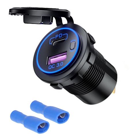 Tẩu sạc nhanh điện thoại trên xe máy 67W cổng Type C và USB có nút bật tắt chống nước MTR006