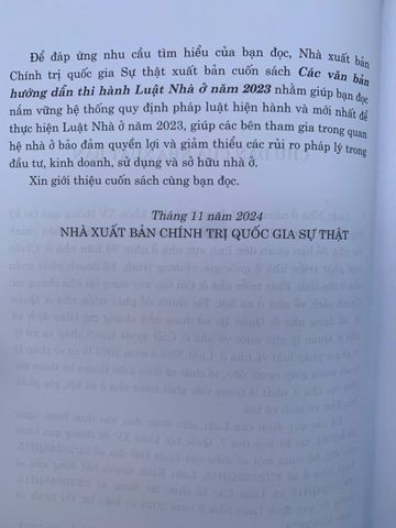 Hướng dẫn thi hành Luật Nhà ở 2023 - Sách pháp luật, NXB Chính trị Quốc gia Sự thật, 592 trang, Cập nhật quy định mới nhất