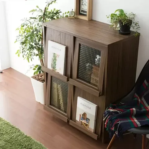 Tủ sách Neflas Japan 9075F màu walnut - Tủ sách hiện đại dành cho phòng làm việc, chất liệu gỗ công nghiệp chuẩn E1, thiết kế tiện dụng.