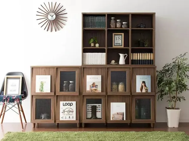 Tủ sách Neflas Japan 9075F màu walnut - Tủ sách hiện đại dành cho phòng làm việc, chất liệu gỗ công nghiệp chuẩn E1, thiết kế tiện dụng.