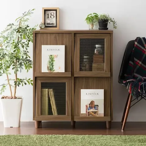 Tủ sách Neflas Japan 9075F màu walnut - Tủ sách hiện đại dành cho phòng làm việc, chất liệu gỗ công nghiệp chuẩn E1, thiết kế tiện dụng.