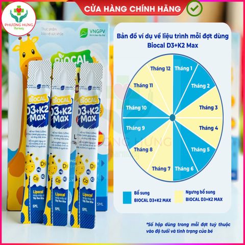 Canxi sinh học BIOCAL D3K2 MAX - Bổ sung Canxi, Vitamin D3, K2 và Magie cho xương chắc khỏe - Dạng chai và gói tiện lợi