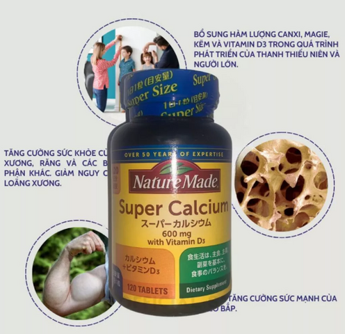 Viên uống Super Canxi Nature Made 120 viên - Bổ sung Canxi và Vitamin D cho xương chắc khỏe, hỗ trợ sức đề kháng, sản phẩm Nhật Bản