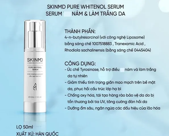 Serum Mờ Nám SkinMD Pure Whitenol 50ml - Dưỡng Sáng Da, Hỗ Trợ Điều Trị Tàn Nhang, Cải Thiện Da Bị Sạm Màu, Xuất Xứ Hàn Quốc
