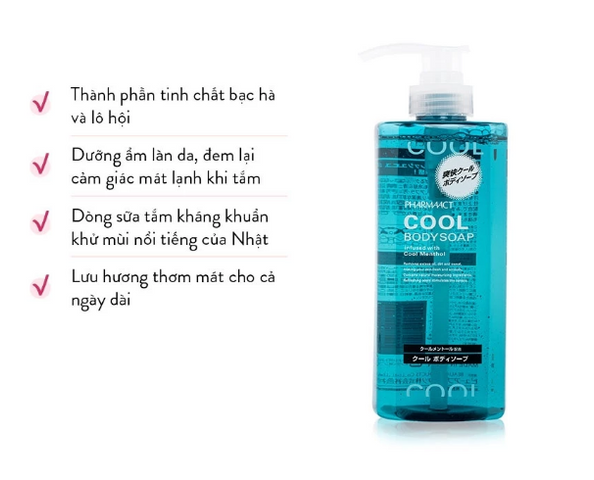 Sữa Tắm Nam Pharmaact Cool Body Soap 550ml - Hương Bạc Hà Kháng Khuẩn Dưỡng Ẩm Nhật Bản