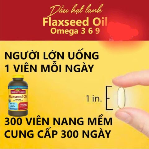 Viên uống dầu hạt lanh Omega 3 6 9 Nature Made Flaxseed Oil 1400mg - 300 viên bổ sung sức khỏe tim mạch, hàng nhập Mỹ