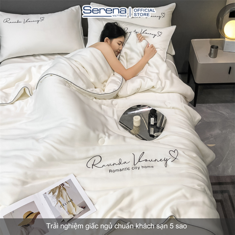 Bộ ga giường 5 món phi lụa thái cao cấp Hệ Thống Nệm chính hãng bộ chăn ga drap gối nệm đệm trải giường phi lụa thái cao cấp 1m2 1m4 1m6 1m8 2m 2m2x2m