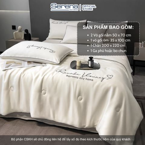 Bộ ga giường 5 món phi lụa thái cao cấp Hệ Thống Nệm chính hãng bộ chăn ga drap gối nệm đệm trải giường phi lụa thái cao cấp 1m2 1m4 1m6 1m8 2m 2m2x2m