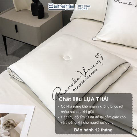 Bộ ga giường 5 món phi lụa thái cao cấp Hệ Thống Nệm chính hãng bộ chăn ga drap gối nệm đệm trải giường phi lụa thái cao cấp 1m2 1m4 1m6 1m8 2m 2m2x2m