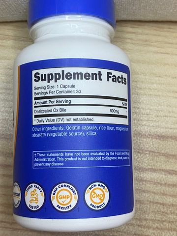 OX BILE -NUTRICOST-500MG -30 CAPS- Hổ Trợ Tiêu Hóa- Phân Hủy Chất Béo