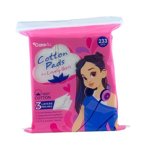 Bông tẩy trang đa năng Care4U 3 lớp 233 miếng - Bông tẩy trang 100% cotton cho da nhạy cảm, nhiều màu sắc trẻ trung