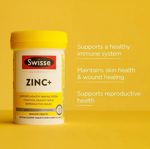 Viên uống bổ sung kẽm Swisse Ultiboost Zinc+ Úc 60 viên - Tăng cường sức đề kháng, đẹp da, tóc, hỗ trợ miễn dịch và sinh sản