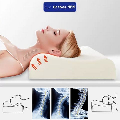 Gối Cao Su Non Massage Cổ Vai Gáy - Thiết Kế Công Thái Học Giúp Ngủ Ngon Hơn, Giảm Đau, Thoáng Mát, Đàn Hồi Tốt