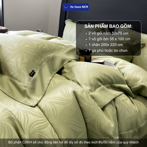 Combo chăn ga gối 5 món Hệ Thống Nệm Set bộ vỏ chăn ga ra gối nệm đệm 5 món lụa tencel vân chìm trải phủ giường êm ái
