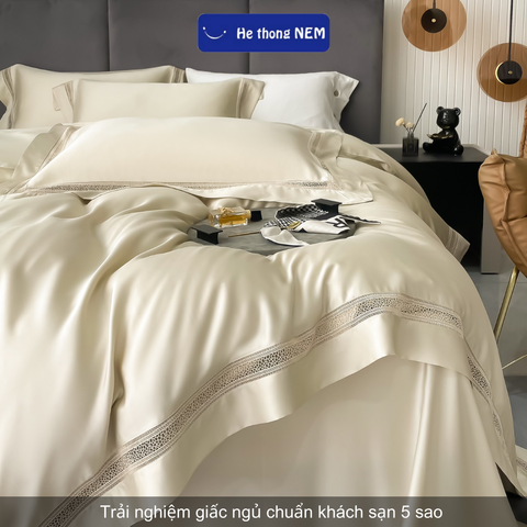 Bộ Ga Giường 5 Món Cao Cấp Lụa Tencel Hệ Thống Nệm Set Bộ Vỏ Chăn Ga Ra Drap Tencel Trải Phủ Giường Gối Nệm Đệm 5 Món Cao Cấp