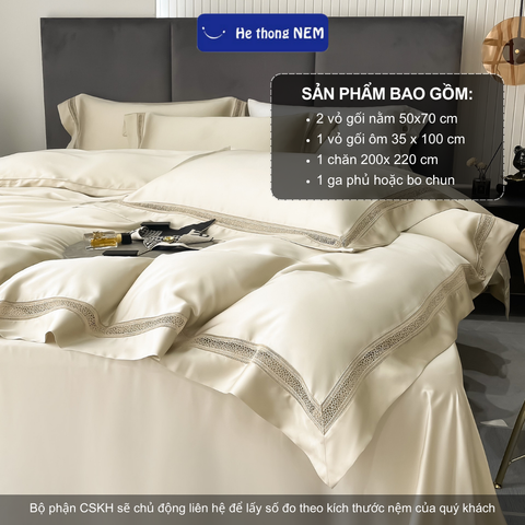 Bộ Ga Giường 5 Món Cao Cấp Lụa Tencel Hệ Thống Nệm Set Bộ Vỏ Chăn Ga Ra Drap Tencel Trải Phủ Giường Gối Nệm Đệm 5 Món Cao Cấp