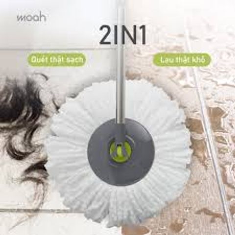 Bộ Cây Lau Nhà Sunny Swirl Spin Mop 2in1 Moah MLM1239-GR - Bánh Xe Linh Hoạt, Đầu Xoay 360 Độ, Dụng Cụ Vệ Sinh Hiệu Quả, Hàng Chính Hãng