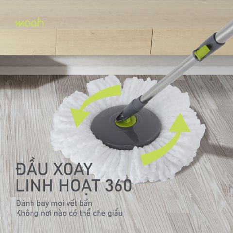 Bộ Cây Lau Nhà Sunny Swirl Spin Mop 2in1 Moah MLM1239-GR - Bánh Xe Linh Hoạt, Đầu Xoay 360 Độ, Dụng Cụ Vệ Sinh Hiệu Quả, Hàng Chính Hãng