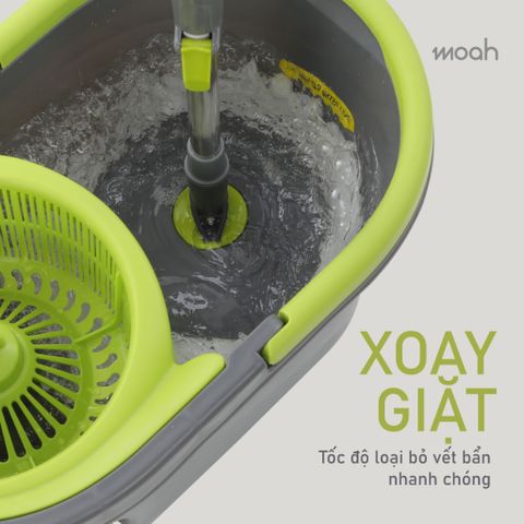 Bộ Cây Lau Nhà Sunny Swirl Spin Mop 2in1 Moah MLM1239-GR - Bánh Xe Linh Hoạt, Đầu Xoay 360 Độ, Dụng Cụ Vệ Sinh Hiệu Quả, Hàng Chính Hãng