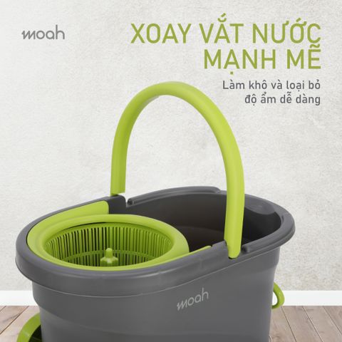 Bộ Cây Lau Nhà Sunny Swirl Spin Mop 2in1 Moah MLM1239-GR - Bánh Xe Linh Hoạt, Đầu Xoay 360 Độ, Dụng Cụ Vệ Sinh Hiệu Quả, Hàng Chính Hãng