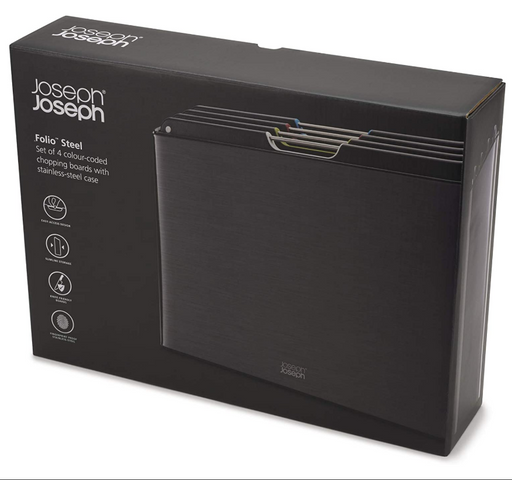 Bộ thớt thép không gỉ Joseph Joseph 60171 Folio Black - Thiết kế hiện đại, tiện lợi cho nhà bếp, 4 tấm thớt chất lượng cao, chống trượt