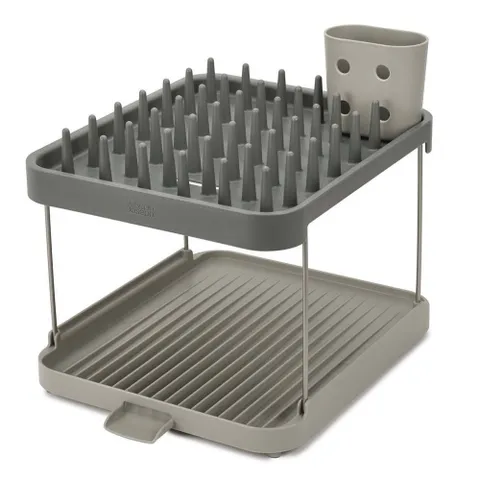 Giá úp bát đĩa 2 tầng Joseph Joseph Duo - Khay sấy bát đĩa thông minh màu xám, tích hợp xả nước trực tiếp vào bồn rửa, cần nâng cao tiện lợi.