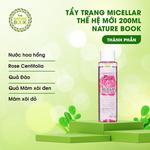 Nước Tẩy Trang Hoa Hồng Nature Book - Micellar Water Hàn Quốc Dưỡng Ẩm, Làm Sạch Da, Phù Hợp Mọi Loại Da 200ml