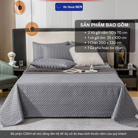 Combo Chăn Ga Gối Đệm Cao Cấp 5 Món Hệ Thống Nệm Bộ Set Chăn Ga Drap Grap Chần Bồng Phủ Trải Dường Giường Gối Nệm Đệm 5 Món