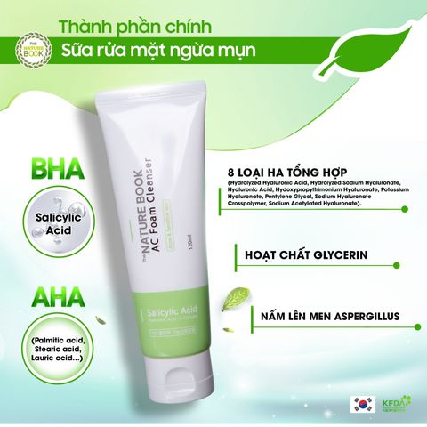 Sữa Rửa Mặt Ngừa Mụn The Nature Book Hàn Quốc - Dưỡng Ẩm, Làm Sạch Sâu, Giúp Da Mịn Màng và Không Mụn