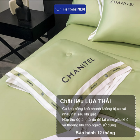 Bộ ga giường phi lụa cao cấp Hệ Thống Nệm bộ set chăn ga drap grap phủ trải giường gối nệm đệm 5 món lụa thái mát lạnh mùa hè