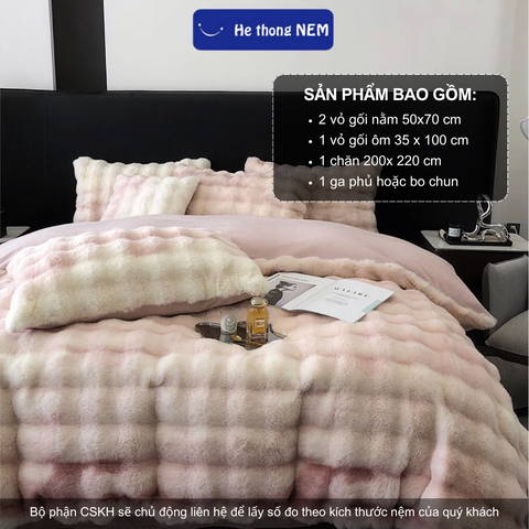 Bộ chăn ga gối đệm 5 món Nỉ lông cáo Hệ Thống Nệm Cao Cấp Drap nệm trải phủ giường mùa đông ấm áp, mềm mịn