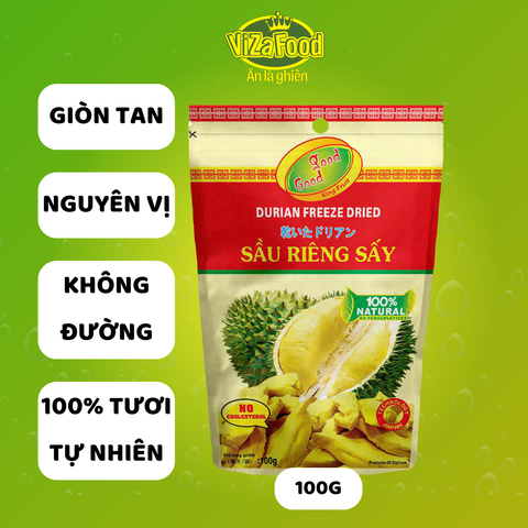 Sầu Riêng Sấy Thăng Hoa Nguyên Múi Cao Cấp - Gói 100G của Viza Food - Snack Trái Cây Tươi Ngon Ẩm Thực Châu Á