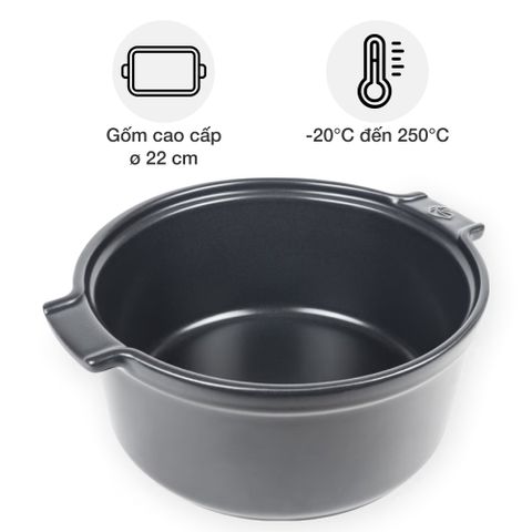 Khuôn Nướng Gốm Peugeot Appolia 60770 22cm - Màu Đen, Chất Liệu An Toàn, Thích Hợp Cho Bánh Nướng và Món Ăn Ngọt, Chịu Nhiệt -18 đến 250°C