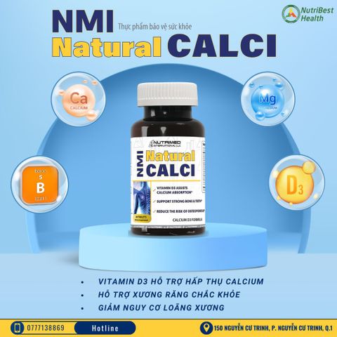 Viên uống NMI Natural Calci - Hỗ trợ xương và răng chắc khỏe, giảm nguy cơ loãng xương, 60 viên - Thực phẩm chức năng Mỹ