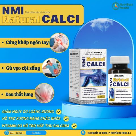 Viên uống NMI Natural Calci - Hỗ trợ xương và răng chắc khỏe, giảm nguy cơ loãng xương, 60 viên - Thực phẩm chức năng Mỹ