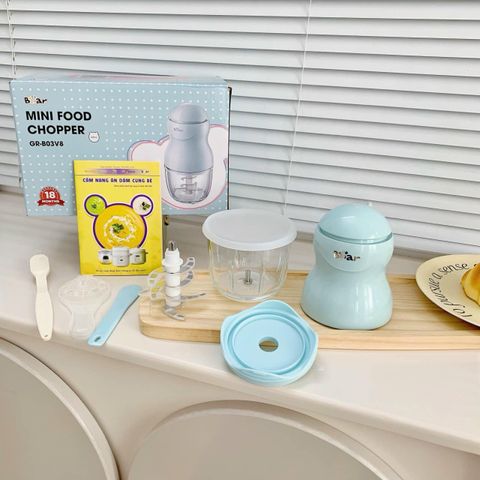 Máy Xay Đa Năng Bear GR-B03V8 (0.3L) - Máy Xay Mini Xay Đồ Ăn Dặm Cho Bé, Lưỡi Dao Thép Bền, Thủy Tinh Borosilicate, Bảo Hành 18 Tháng